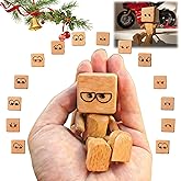 Shaking Wooden Man Figurine for Car Dashboard,Handmade Shaking Feet Wooden Doll,Funny Desktop Decor,With 12 PCS Magnetic Expressions,With Car Fragrance Diffusion Function (Beech Wood+Expressions)