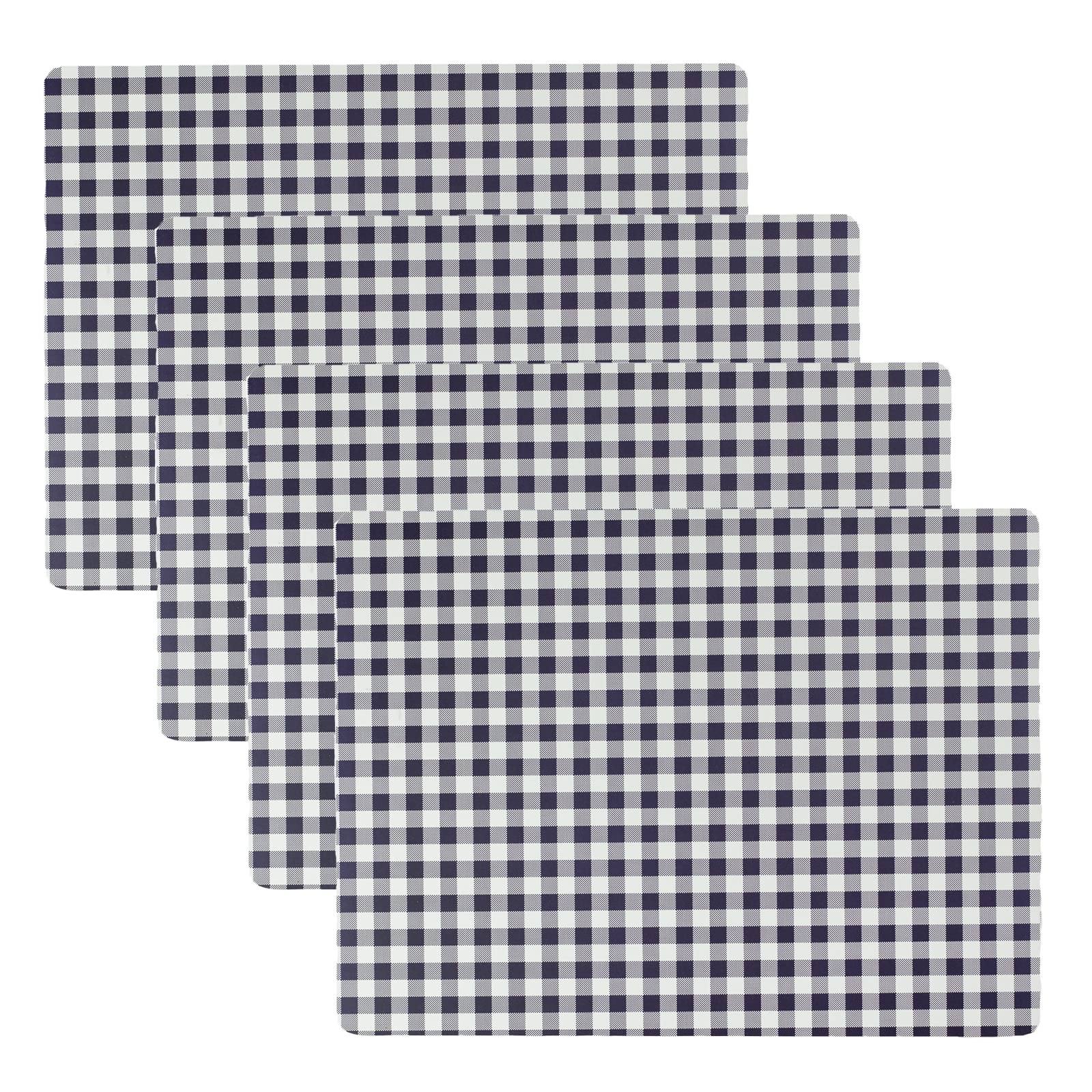 Benson Mills Cork Placemats Set of 4, Thick Cork Place Mats for Kitchen and Dining Tables, Easy Clean Table Mats (12" x 16" Rectangular Set of 4, Gingham Check Navy)