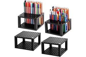 Foraineam 4-Pack 96 Holes Pencil & Brush Holder - Plastic Desk Organizer Stand Holder for Pencils, Pens, Paint Brushes, Model