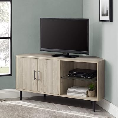 Walker Edison 2-Door Glass Shelf Corner Stand for TVs Up to 55"