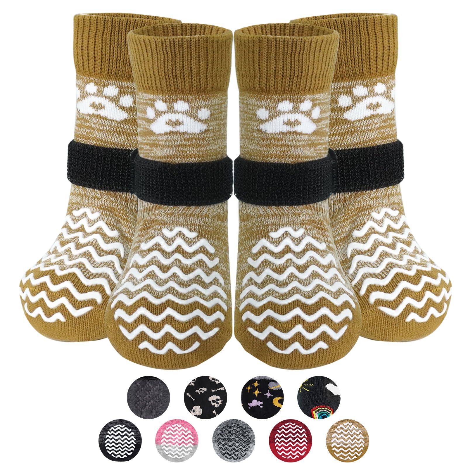 Photo 1 of PUPTECK Anti Slip Dog Socks 2 Pairs with Double Grippers for Hardwood Floors, Shoes for Hot/Cold Pavement, Boots & Paws Protectors to Prevent Licking, Traction Booties for Senior Small Large Dogs