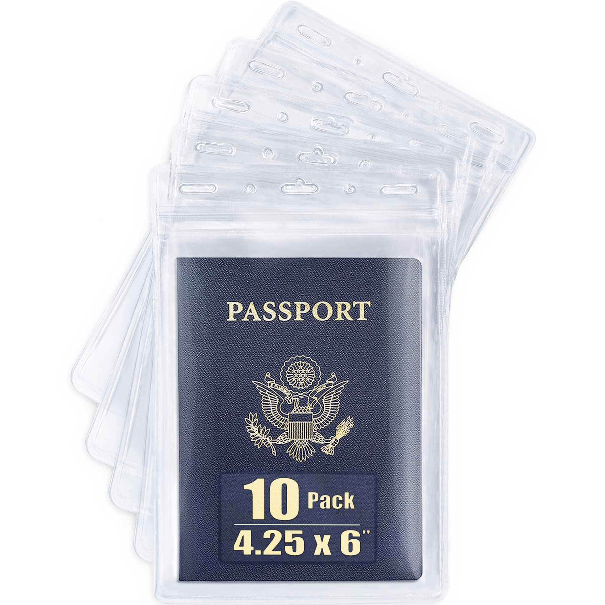 MIFFLIN Passport Holders (Clear, 10 Pack), Extra Large (XXL) ID Name Badge Holder, Waterproof Vertical Plastic Card Holders