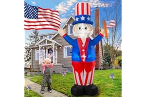 BRDJade 4th of July Inflatable Uncle Sam Decorations, 6FT Fourth of July Decorations Patriotic Independence Day Inflatable Built-in LED Lights for Memorial Day Celebrations Outdoor Yard Garden Decor