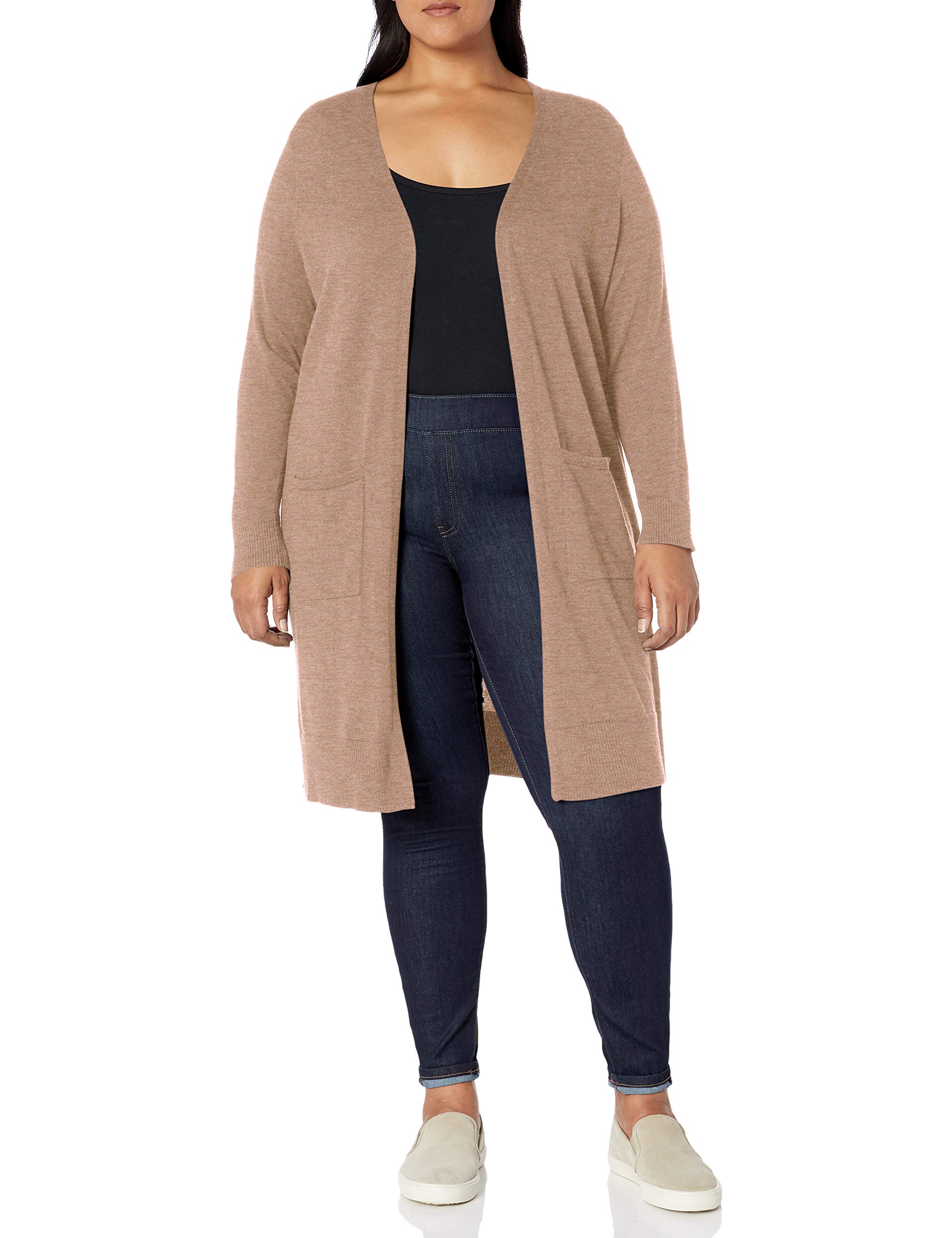 Photo 1 of Amazon Essentials Women's Lightweight Longer Length Cardigan Sweater (Available in Plus Size), Camel, 2X