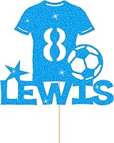 EDSG Personalised Football Cake Topper Blue for Kids Fans