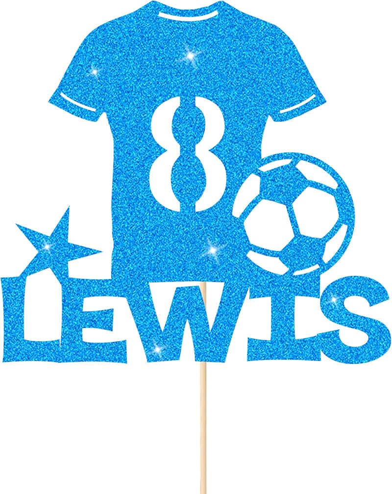 EDSG Personalised Football Cake Topper Blue for Kids Fans