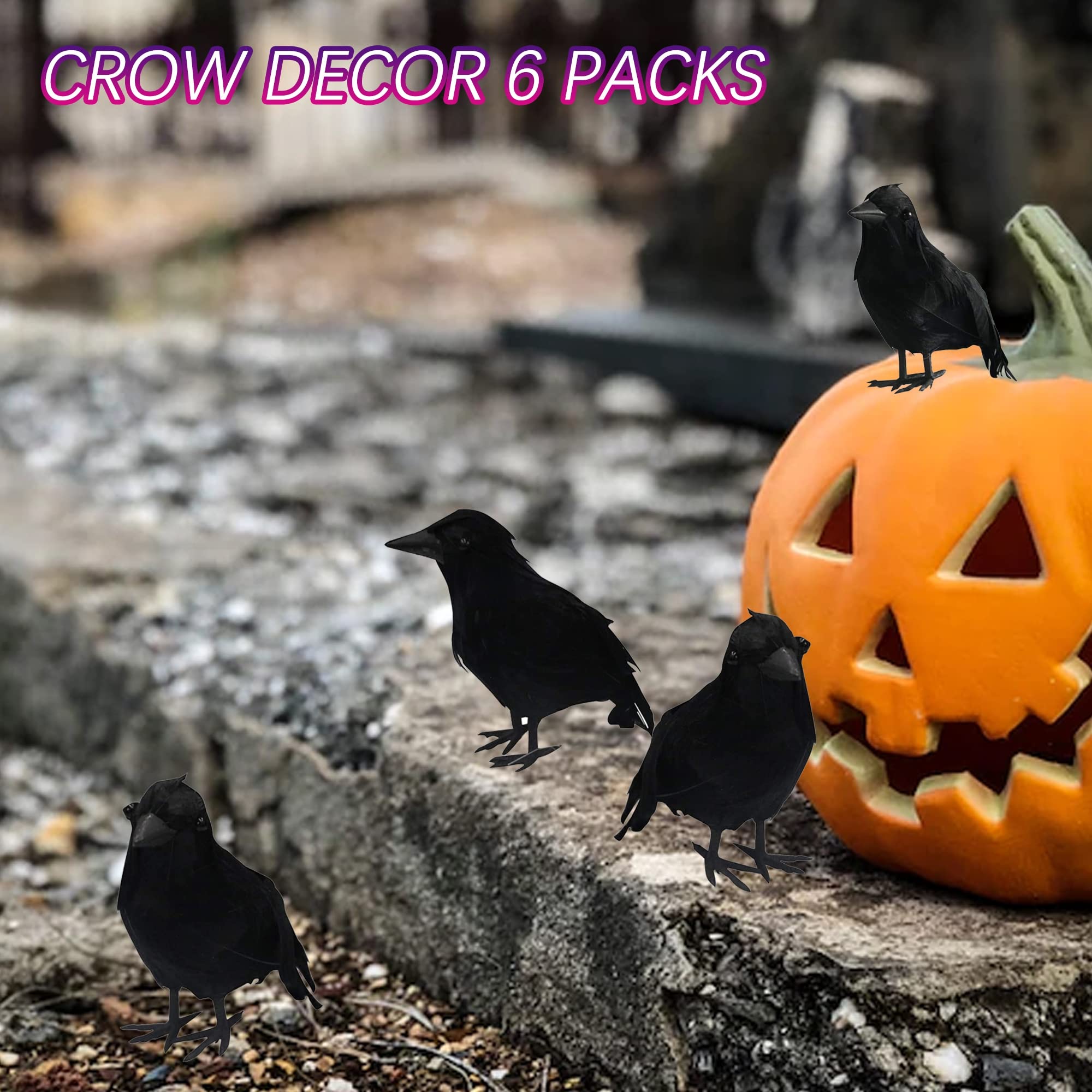 Dazzle Bright Halloween Black Feathered Crows Decor, Holiday Decoration for Indoor Outdoor Home Yard Garden Party Carnival Supplie (12 Pack)