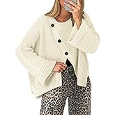 Balimtoy Chunky Cardigan Sweaters for Women Long Sleeve Crewneck Button Down Loose Pullover Sweater Casual Fall Outwear