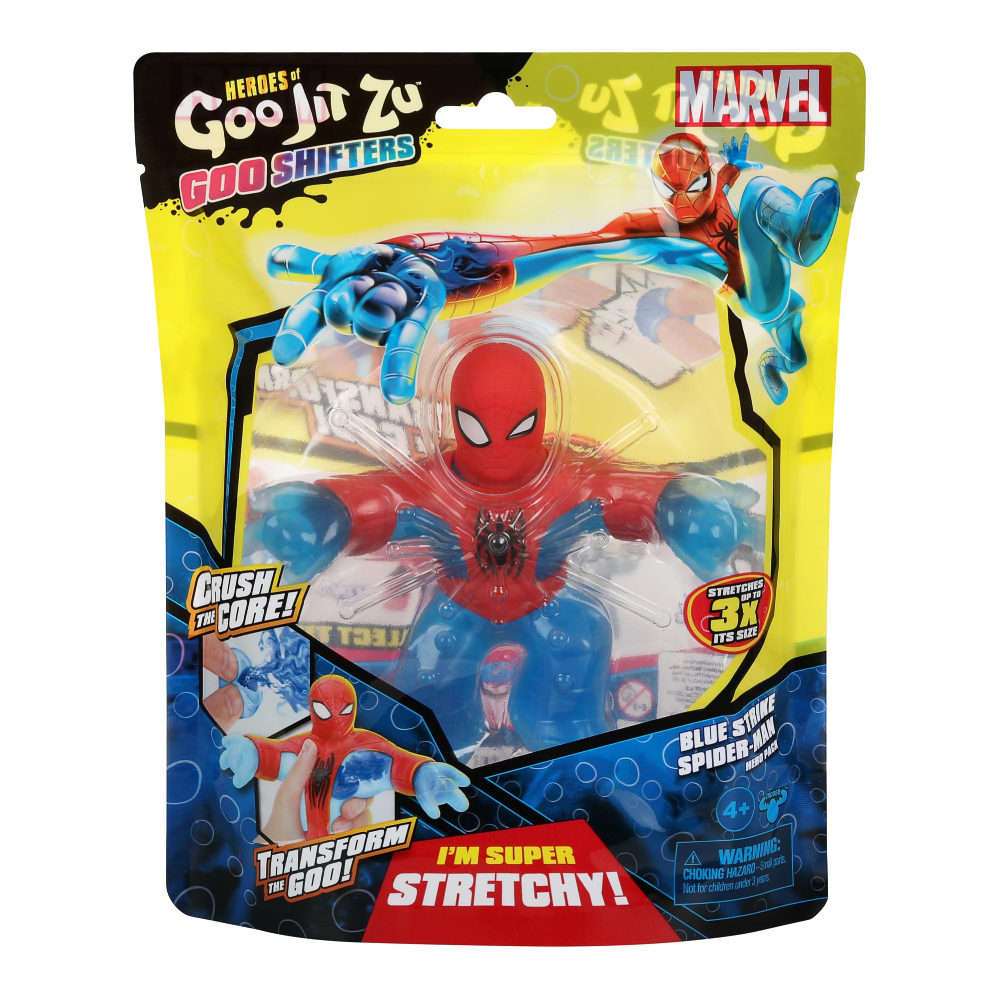 Heroes Of Goo Jit Zu Marvel Ghost Spider, Eroe Super Stretch Con Imbottitura Di Perle D'Acqua, 11,5 Cm, Figura Elastica