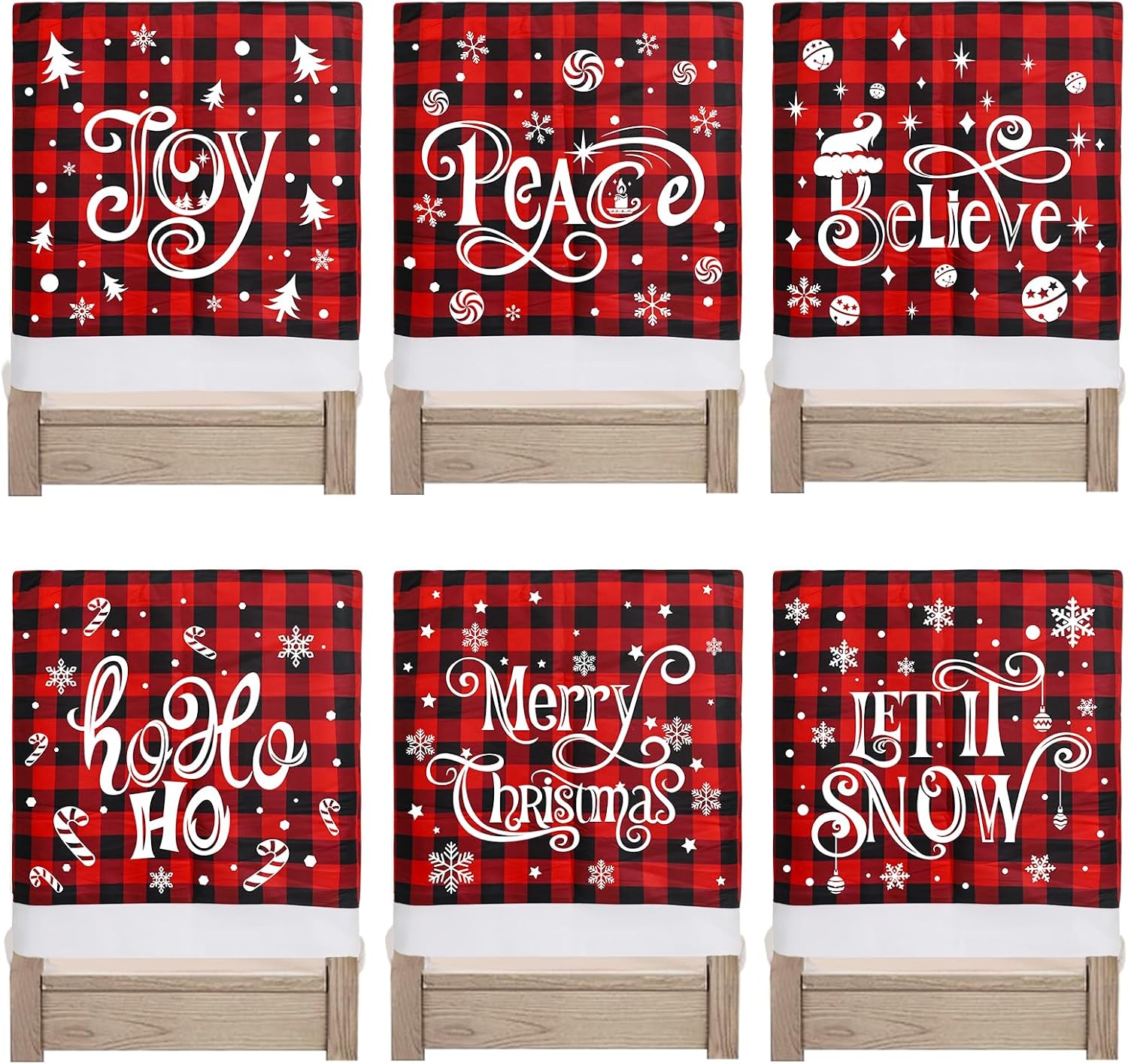 Slipcovers - KIMOBER 6PCS Christmas Chair Covers Decor,Red and Black Buffalo Plaid Xmas Chair Slipcovers Sets for Christmas Dinning Decoration