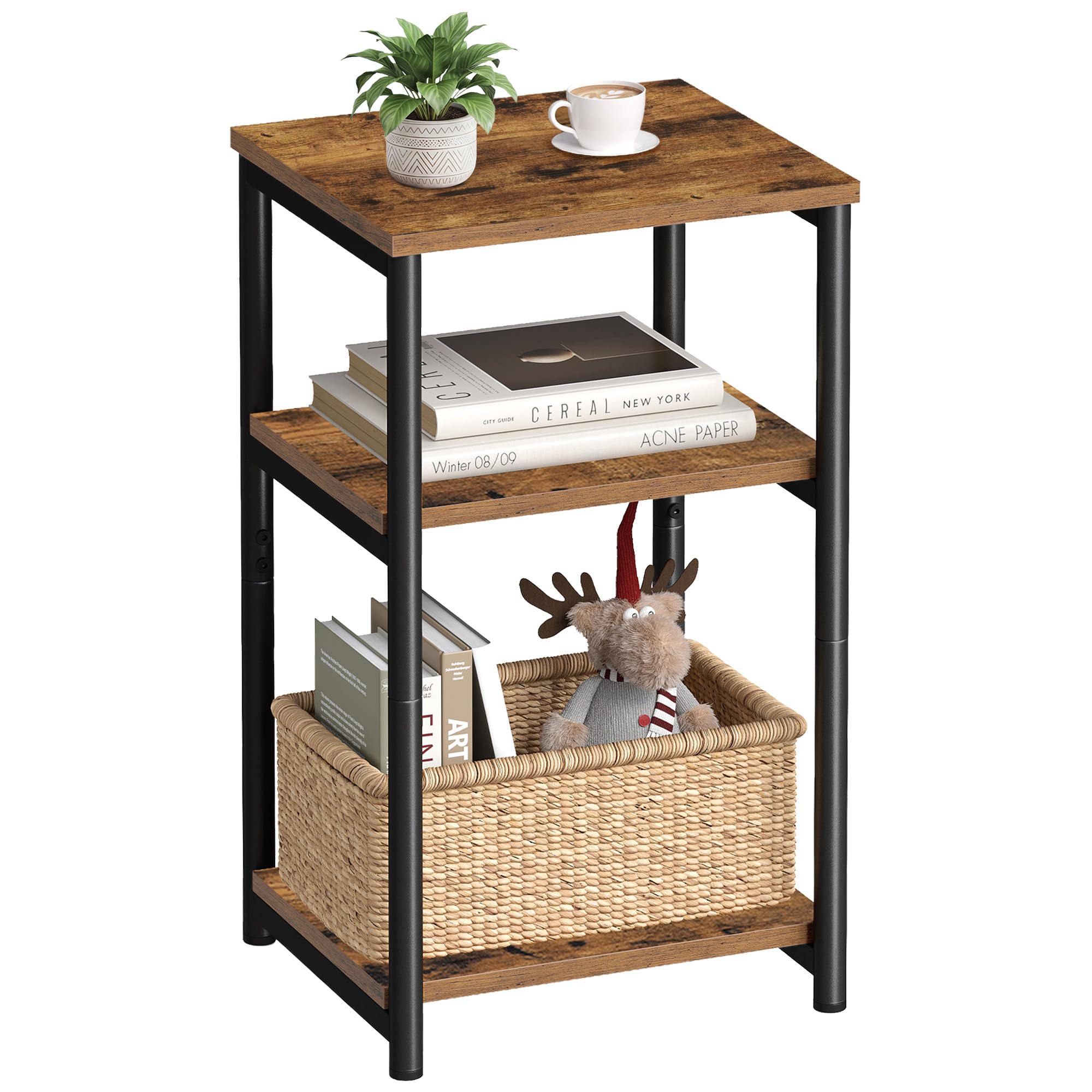VASAGLE Side Table, Small End Table, Tall Nightstand, Steel Frame