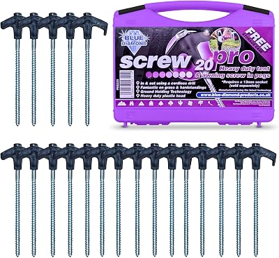 Blue Diamond 20cm Screw Tent Pegs Pack of 20 Heavy Duty Hard Ground