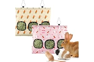 Bissap 2PCS Rabbit Hay Feeder Bag, 3 Holes Hanging Hay Feeder Guinea Pig Hay Bag for Rabbits Bunny Chinchillas Hamsters Rats 