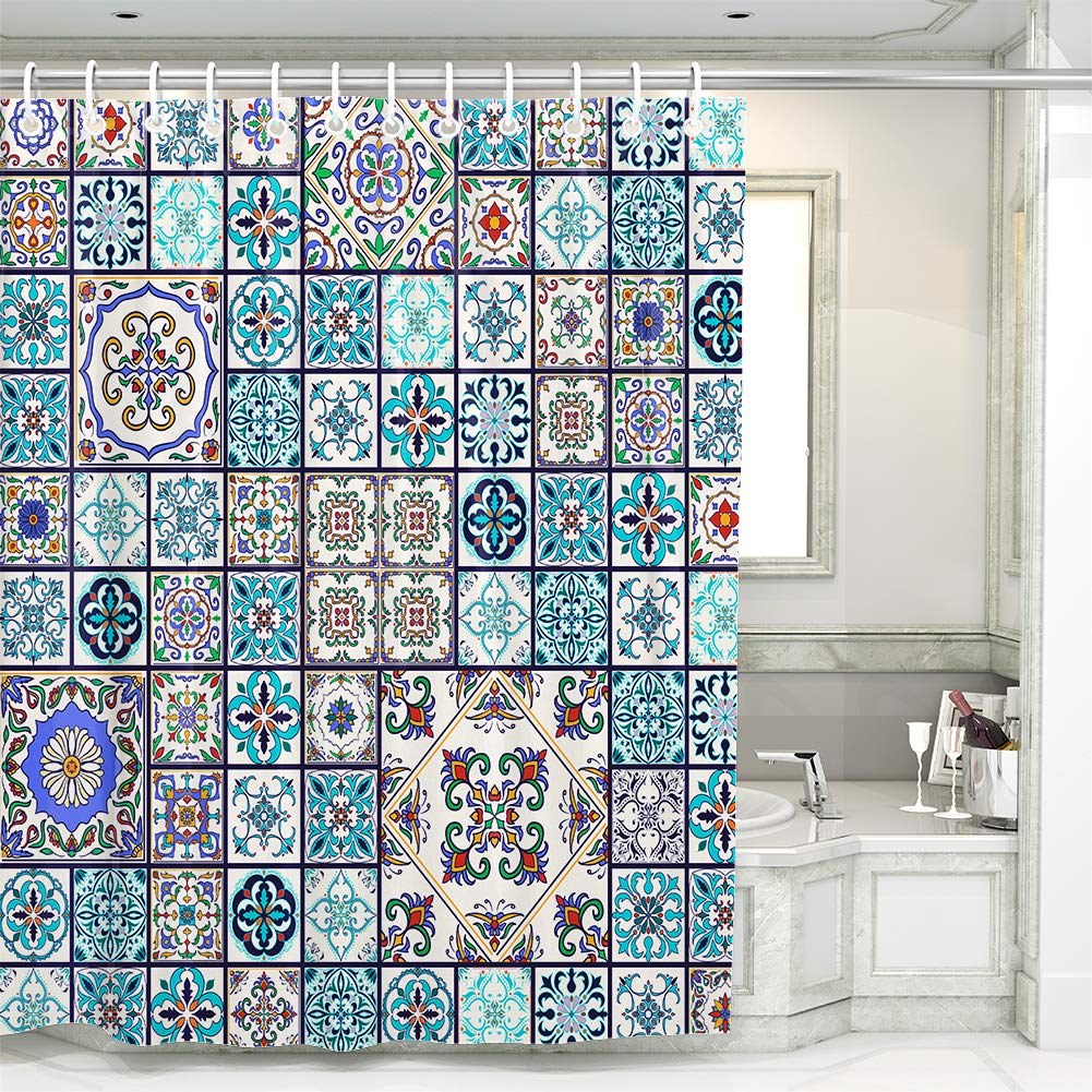 BQEE Shower Curtain Durable Fabric Bath Curtain Waterproof Odorless for Bathroom Machine Washable (Mosaic 2)