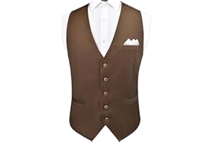 GUSLESON Men's Suit Vest and Pocket Square Set Business Formal Dress Waistcoat Vest with 3 Pockets
