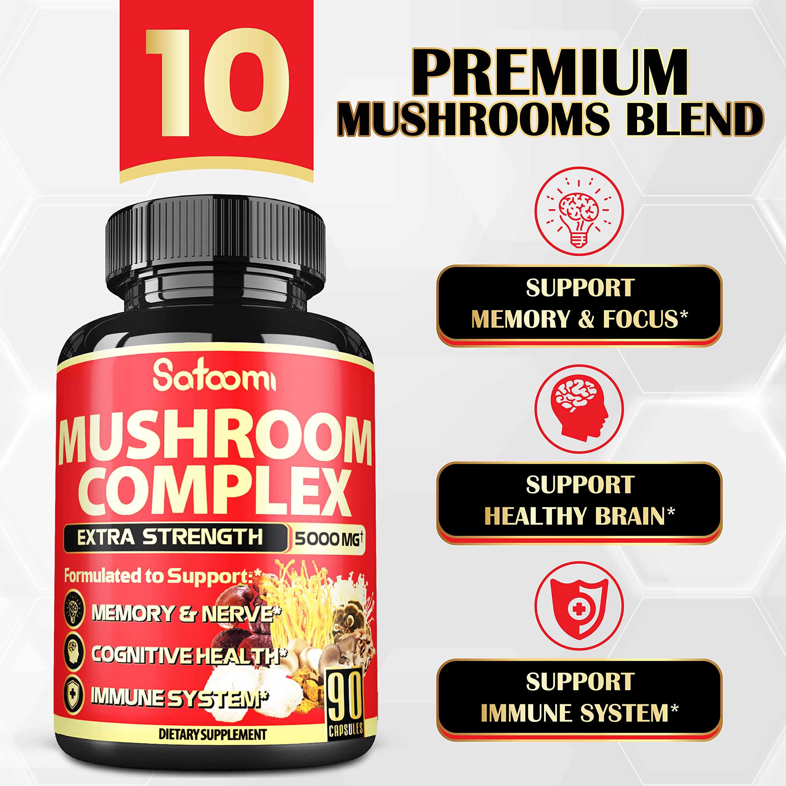 Satoomi 10in1 Mushroom Supplement Complex 5000 mg 3 Month Supply