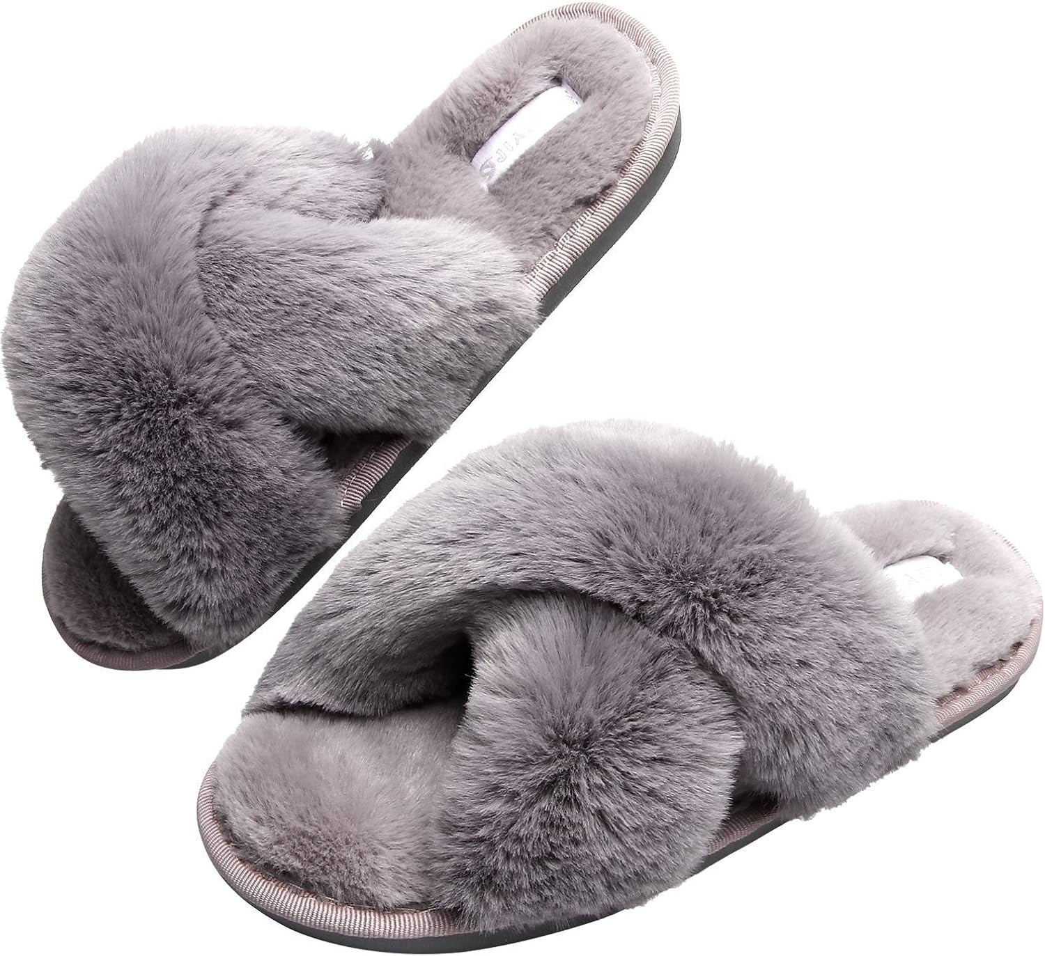 Pantofole morbide da donna chiuse, comode e calde, morbide, in peluche, antiscivolo, antiscivolo, divertenti, A Grey, 43 EU