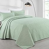 HOMBYS Alaska King 132x 120 Bedspread Coverlet Set, 3 Piece Lightweight Oversized King Quilt Bedding Set with Matching Shams, Sage Green
