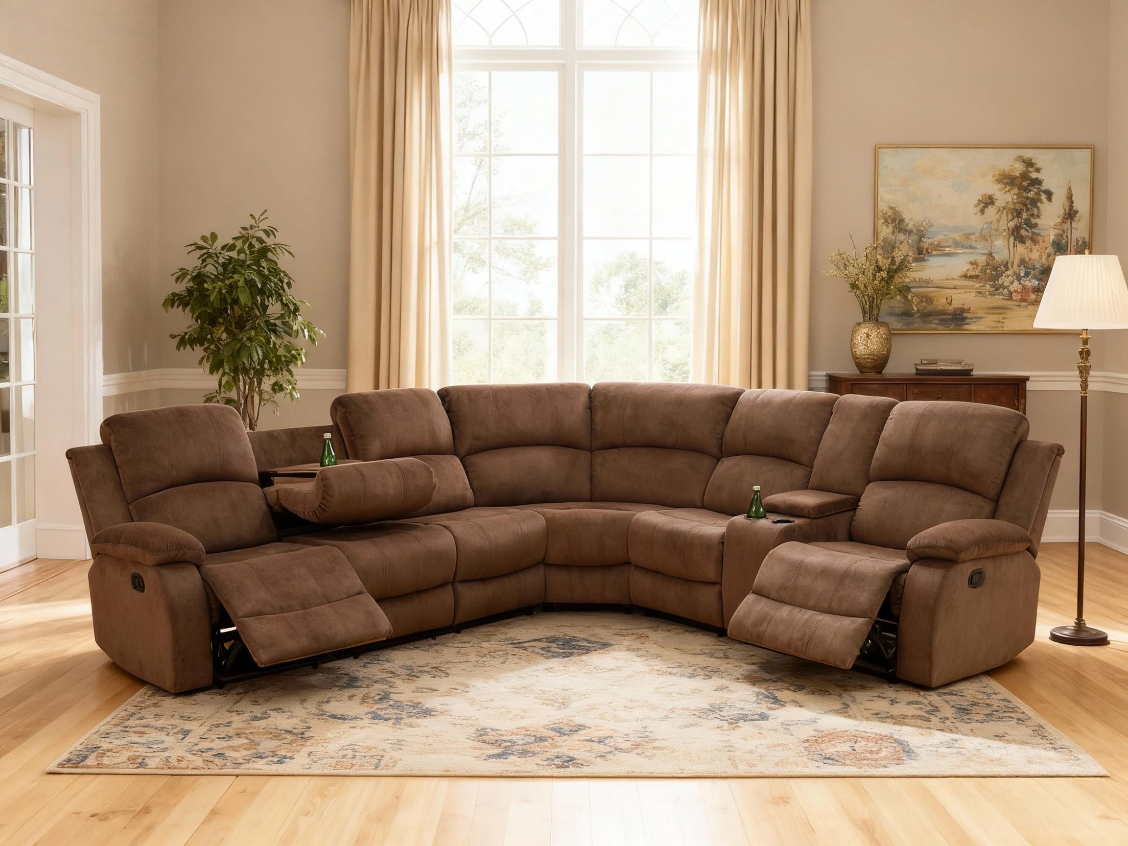 Photo 1 of ***PARTIAL SET 1 RECLINER 2 SEATS*** Trygoal Reclining Sectional Sofa Set, L-Shaped Sectional Couch for Living Room, Home Theater Seating with Cup Holders, Modern Intelligent Recliner Sofa, Brown