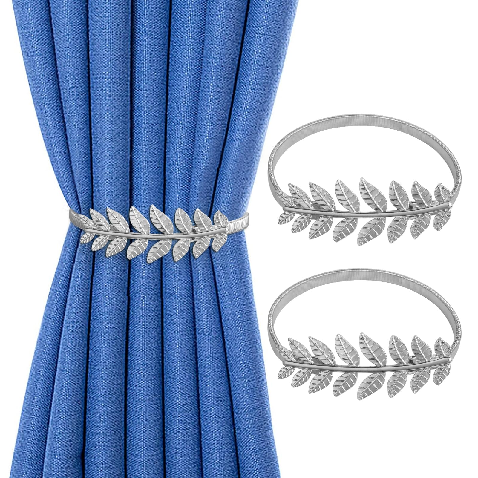 Minicoco 2 Packs Curtain Tie Backs, Silver Curtain Tie Backs for Home Office Room Decor Minimalist Style Curtain Holdbacks(Silver Leaf)