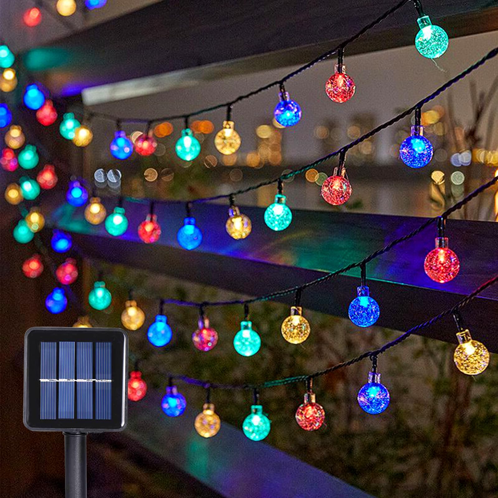 MXJFYY LED Solar String Lights Outdoor Indoor, 12M 100LEDs Solar Bubble Ball String Lights, 8 Modes Waterproof Solar Powered Fairy Lights with Remote Control for Garden, Patio, Yard, Parties