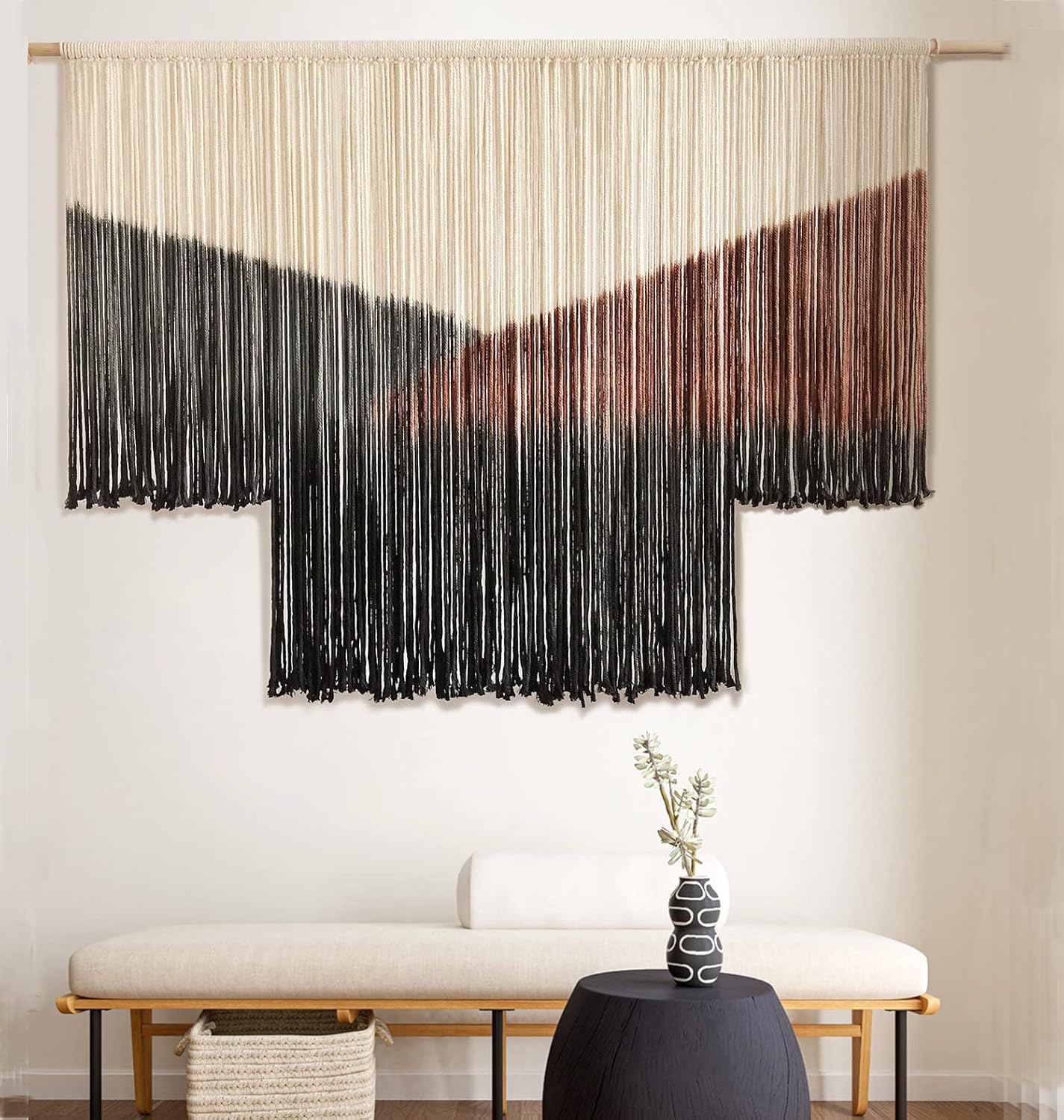 Tapestries - Macrame Wall Hanging Large Black Tie-Dye Geometric Décor Bohemian Yarn Tapestry Home Boho Wall Décor 59