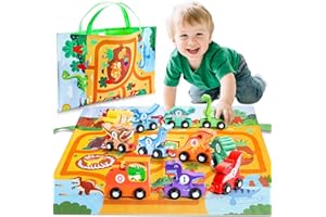 Toys for 1 2 3 4 Year Old,Topunny Wooden Train Set with Storage Map Dinosaur Toys for Kids Educational Toddler Toys Birthday 