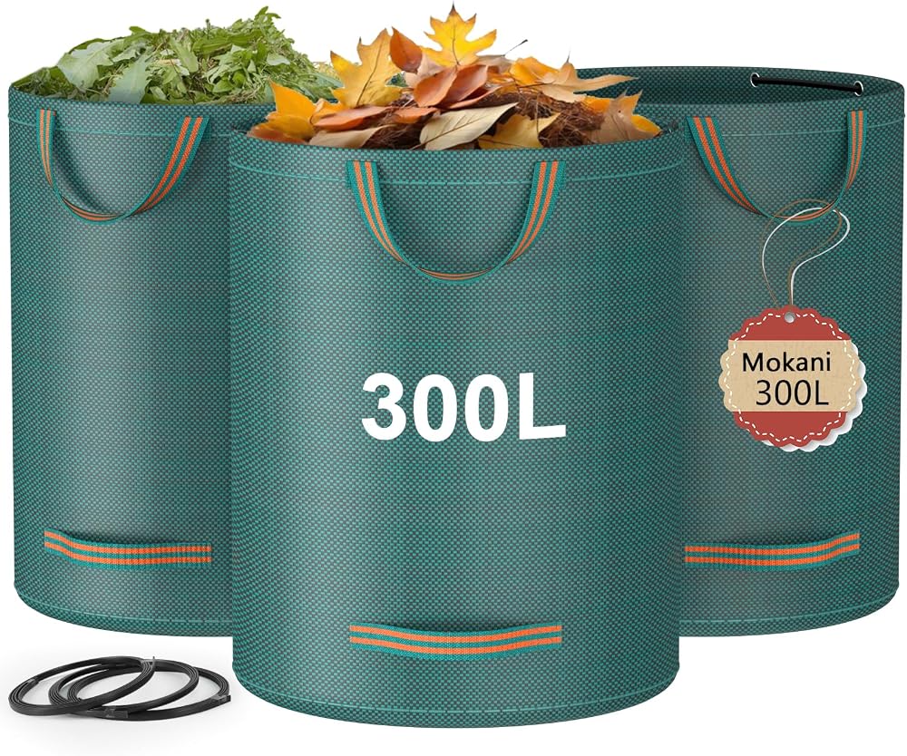 MOKANI Garden Waste Bags 300L Set of 3 Heavy Duty with Handles