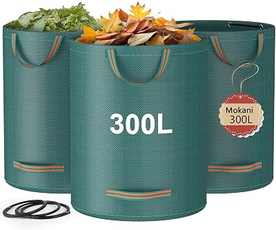 MOKANI Garden Waste Bags 300L Set of 3 Heavy Duty with Handles