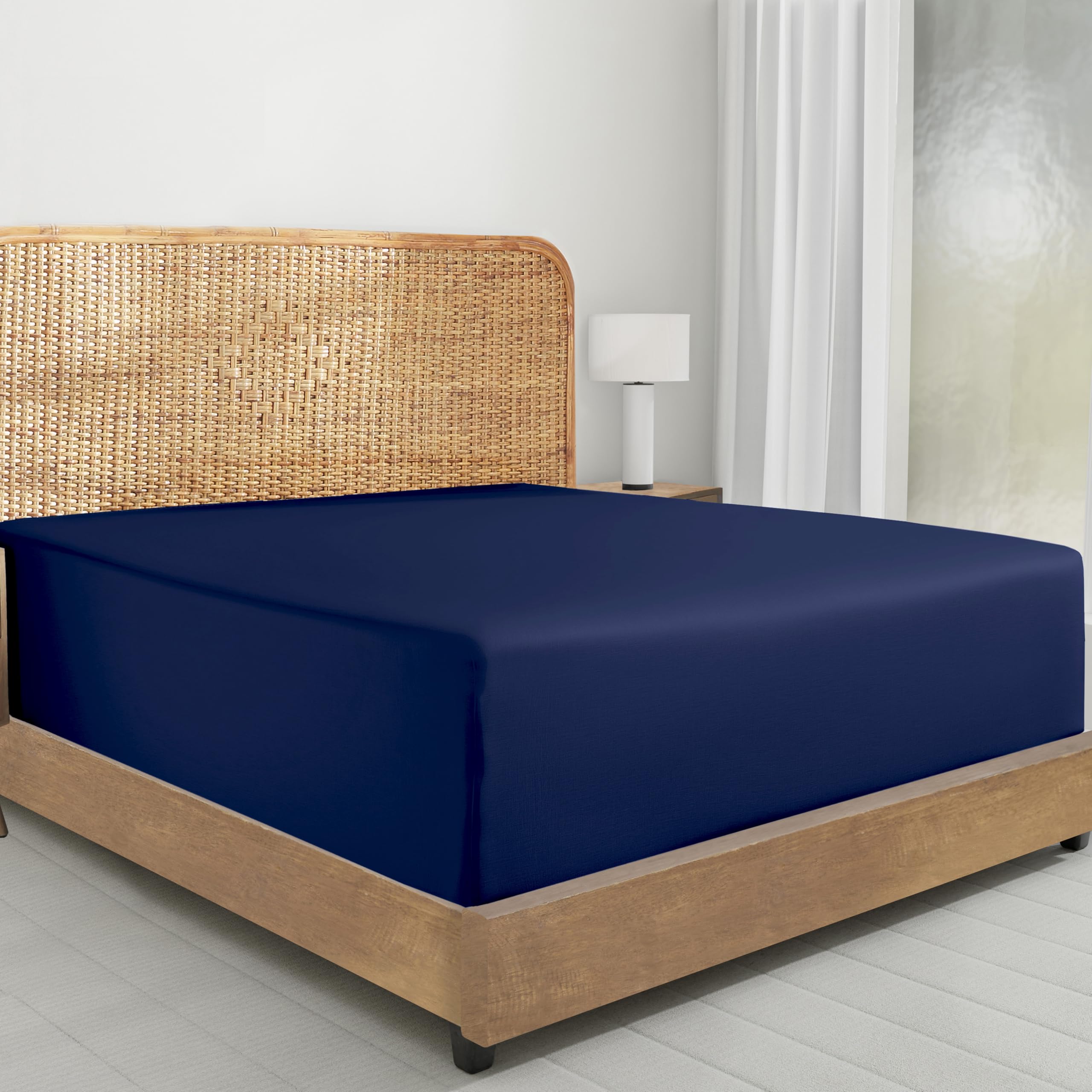 Photo 1 of California Design Den 100% Organic Cotton Fitted Sheet Only - California King Fitted Sheet with Deep Pockets for a Snug Fit, Crisp and Durable Percale - Navy Blue