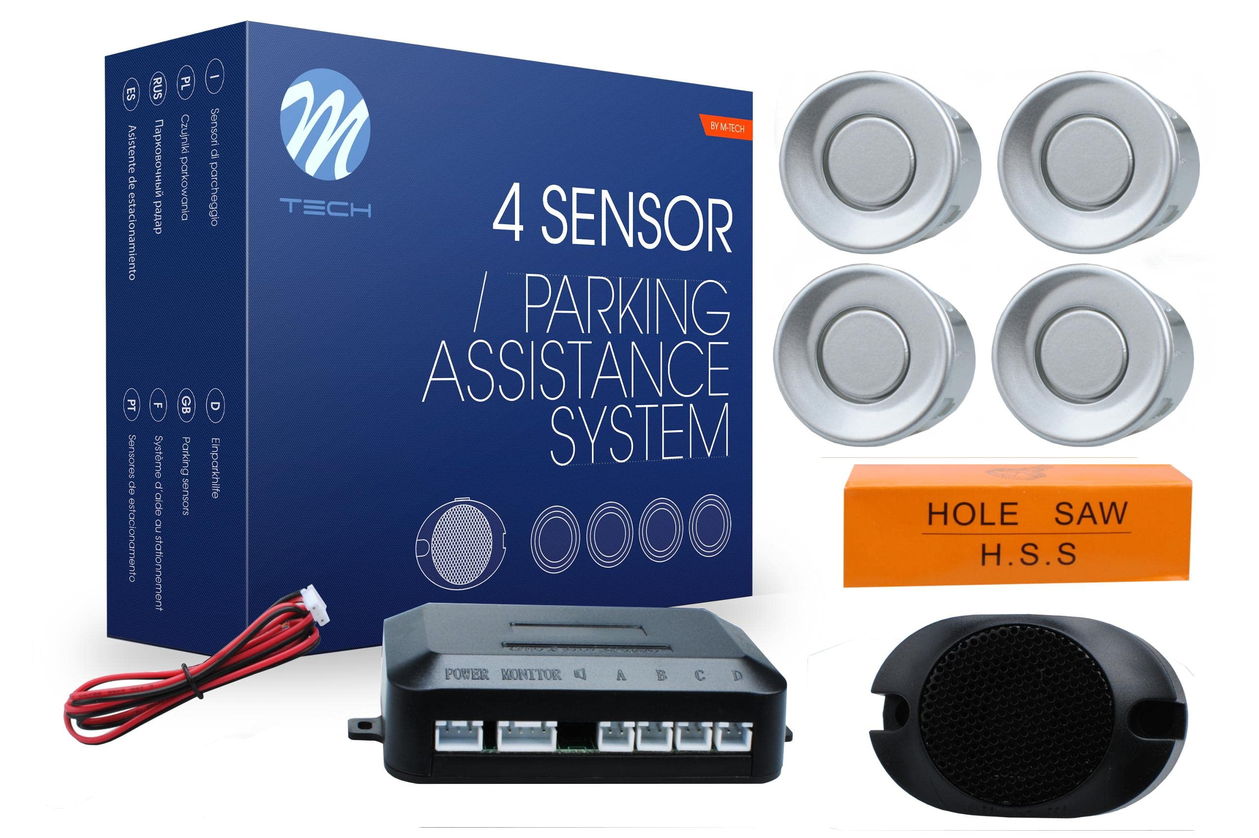 M-Tech CP7S Parking Reversing 4 Sensors with Speaker Silver