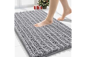 Smiry Bathroom Rugs Mat 30x20, Extra Soft Absorbent Chenille Bath Rugs, Non Slip Rubber Backing Machine Washable Quick Dry Bath Mats for Bathroom Floor, Tub, Shower, Home Decor Accessories, Grey