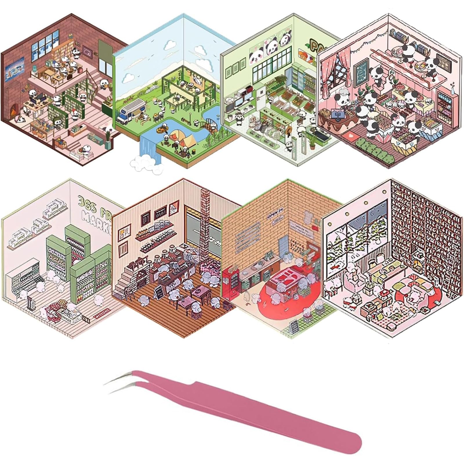 8pcs 3D Sticker Scene, Sticker Therapy, 3D Stickers, 3D House Stickers, Fun DIY 3D Stickers, Make Your Own Supermarket, Restaurant, Scene Stickers for Adult Kid Relief Stress Pass The Time