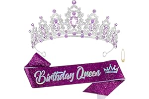 Atoden Birthday Crown and Queen Sash - Purple Crystal Tiara Rhinestone Headband for Women Princess Party Gifts