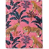 ainori Leopard and Tropical Leaves Flannel Blanket - Lightweight Soft Cozy Unique Gifts Blankets for Jungle Lovers,Kids,Adult,Women,Vibrant Pink Art Throw,Home Room Modern Decor 50x60in
