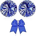 Hanaive 3 Pcs Cheerleading Pom Poms and Large Cheerleader Hair Bow Metallic Cheer Supplies for Team Spirit Sports Dance Cheering