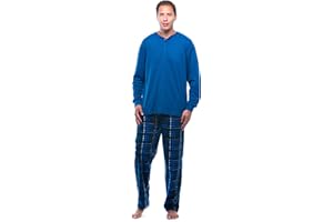 #followme Pajama Set for Men with Thermal Henley Top and Polar Fleece Pants