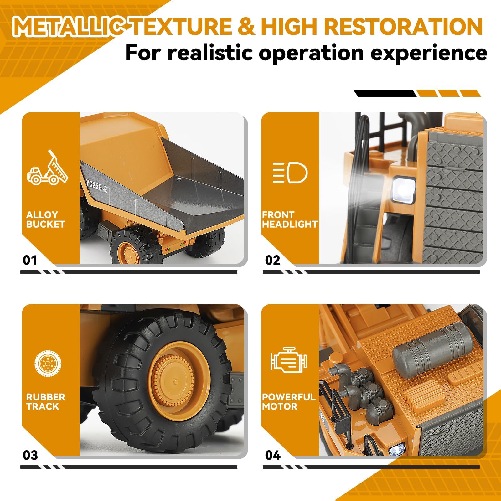 KIZJORYA Ferngesteuerter Muldenkipper, Ferngesteuertes Baufahrzeug für Kinder mit 9-Kanal-Metallbett-Lichtton, Transport-LKW-Spielzeug, Geschenk für Jungen Mädchen von 4–12 4