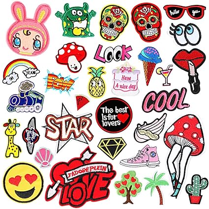 Patches zum aufbügeln, Gyvazla 32 Stück Aufkleber Patch Stickerei Applikationen zum Nähen oder Aufbügeln, für T-Shirt Jeans K