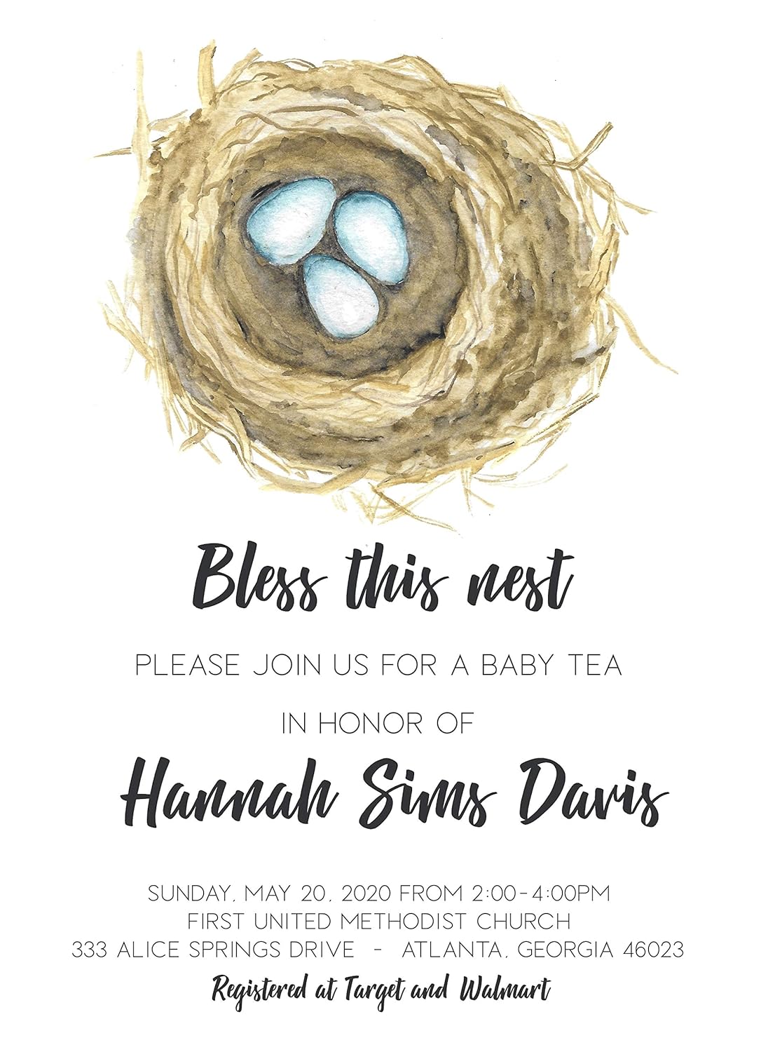 Birds' Nest with Eggs Baby Shower Invitation Handmade