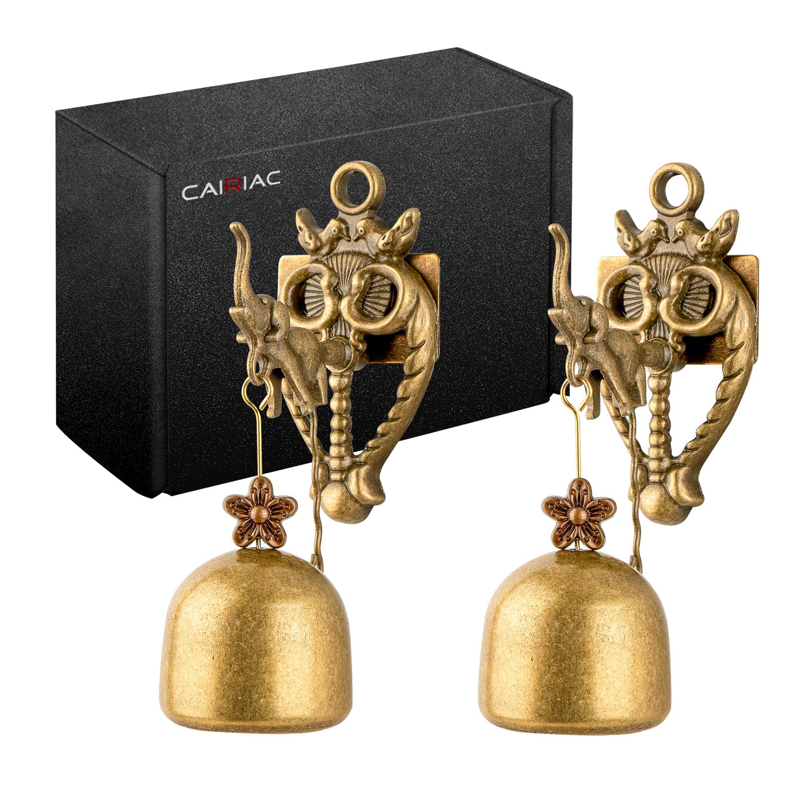 CAIRIAC Vintage Metal Doorbell Retro Classic Magnetic Wind Chimes Decoration for Shopkeepers, Wall Door Ornaments Indoor Outdoor Elephant Doorbell (2 Pack)