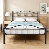 Little Big Nove Full Metal Bed Frame with Ceramic Tile Decor Headboard | 11 Metal Slats, 12.60 Inch Under-Bed Storage, Noise-Free Design, No Box Spring, Easy Assembly, Black - Yellow Crown