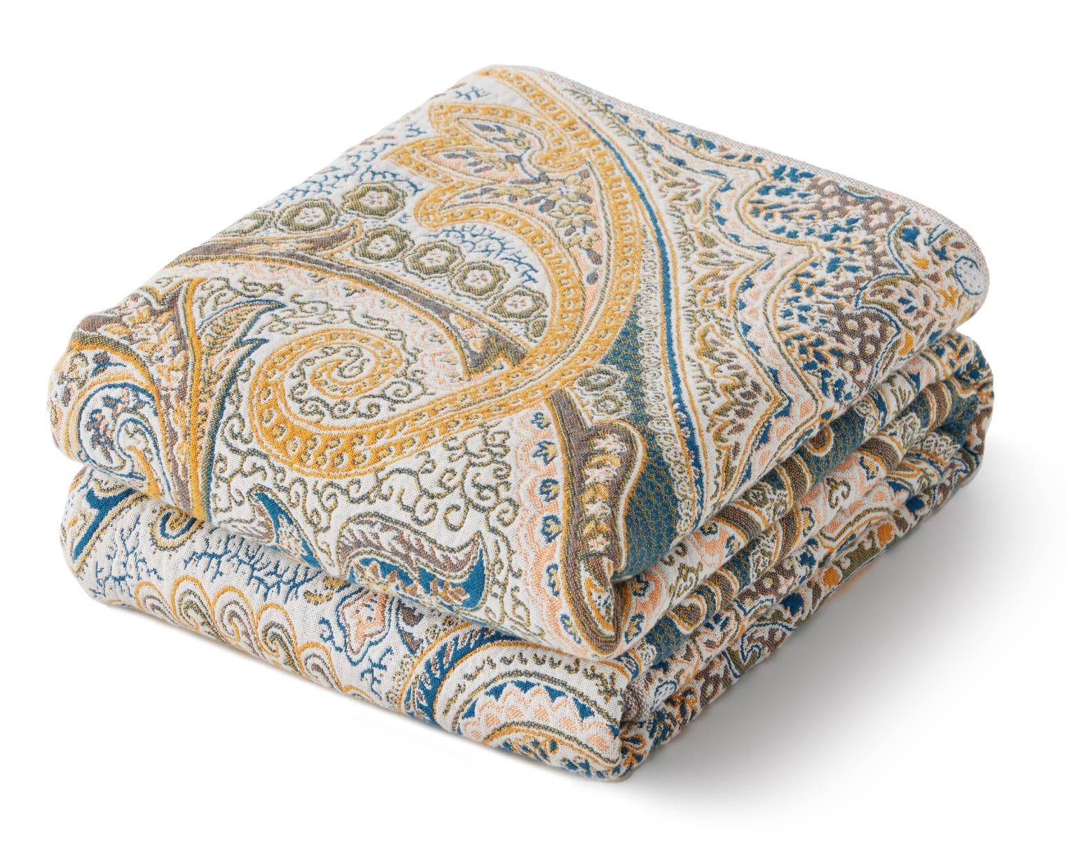 Photo 1 of 100% Cotton Boho Throw Blanket for Home Decor – Classic Farmhouse Quilt Bedding, Muslin Blankets for Adults, Vintage Woven Decorative Blanket for Couch, Bed Layering Use, Paisley Pattern, 50"x60"