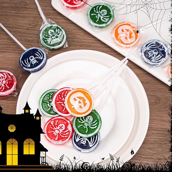 HALLOWEEN LOLLIPOP 24 PACK, HALLOWEEN CANDY BULK, SPIDER, PUMPKIN, AND BAT LOLLIPOPS INDIVIDUALLY WRAPPED, TRICK OR TREAT CANDY, FRUIT FLAVORS, FOR PARTY GOODY BAG FILLERS