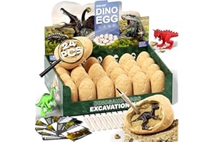 Uregoio 24 Dinosaur Eggs Dig Kit Toys for Kids, Surprise Dinosaur Eggs Excavation Kit with Magnifier, Science STEM Birthday Party Favors Easter Gifts for Boys Girls Age 3 4 5 6 7 8 9 10 + Years Old