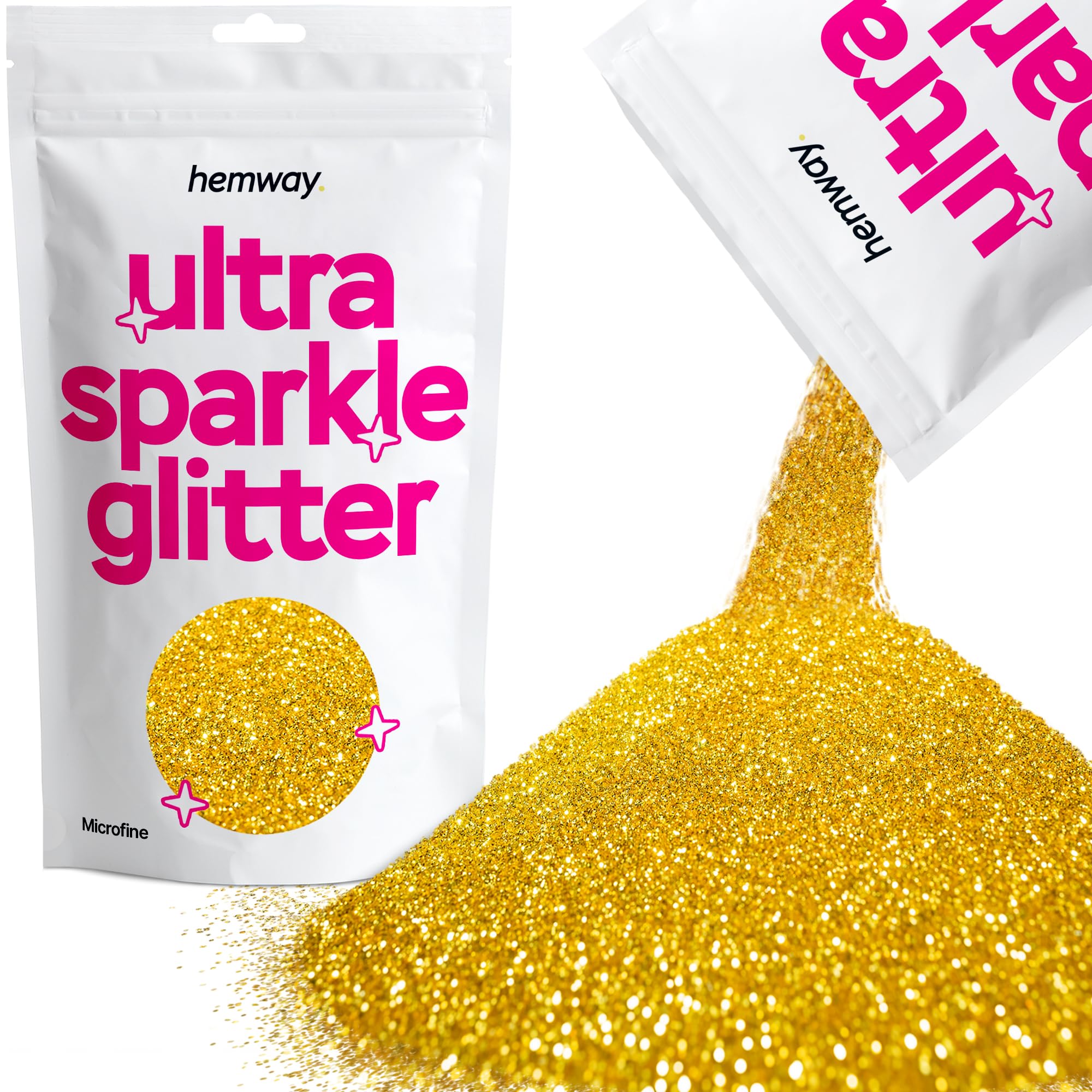 Hemway Ultra Sparkle Glitter Gold 100g Microfine | Glitter for Arts & Craft, Makeup, Nail Art, Crafting, Card Making, Sparkle Decoration