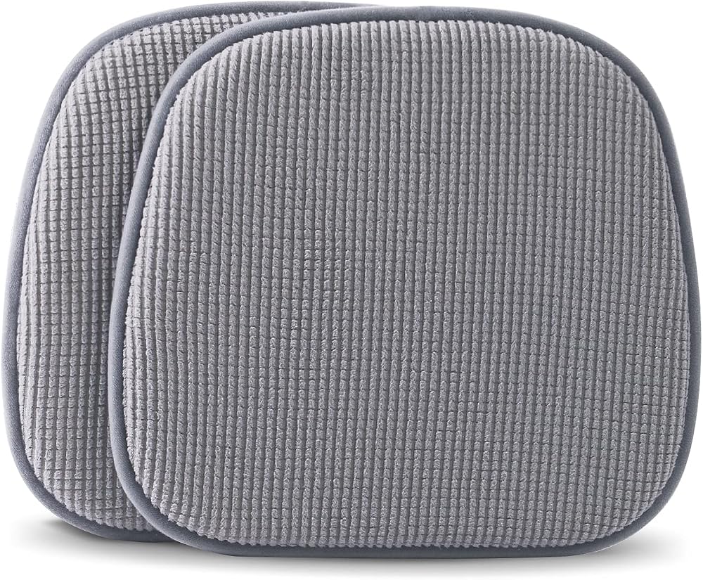 TANYOO Set of 2 Memory Foam Chair Cushions Non Slip Grey 15 x 16 in