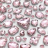 Dowarm Sew on Rhinestones 104 PCS Mixed Shapes Glass Sew on Crystals for Crafts Metal Flatback Claw Gemstones for Jewelry Making Costumes Clothes Garment, Light Pink