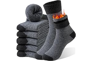 MOSOTECH 5 Pairs Wool Socks Mens - Warm & Thick Winter Socks with Thermal Cushion for Hiking & Cold Weather, Size 7-12