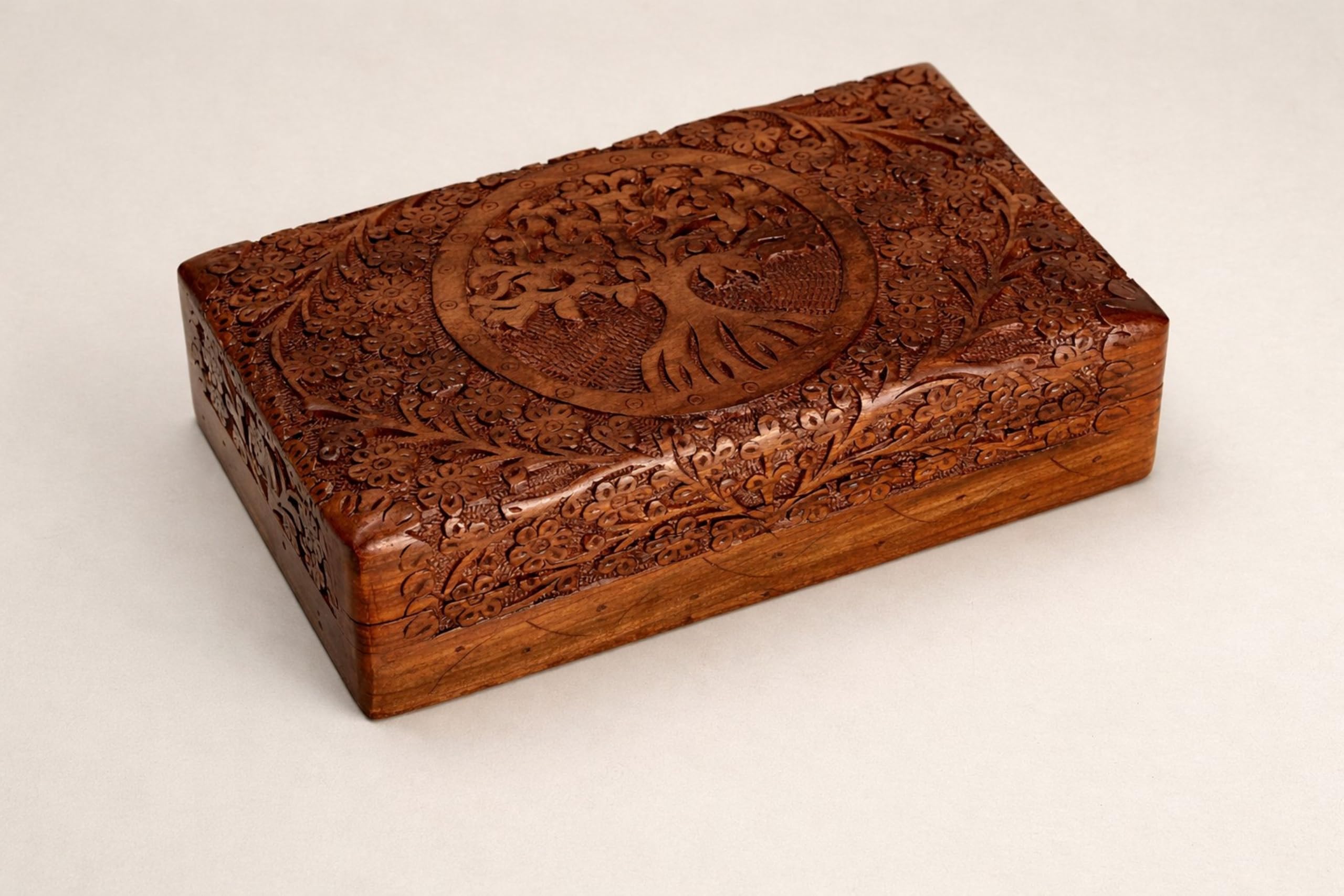 India House-Hand Engraved TREE OF LIFE Wooden Box Keepsake Jewelry Organizer &Storage (Design 13)